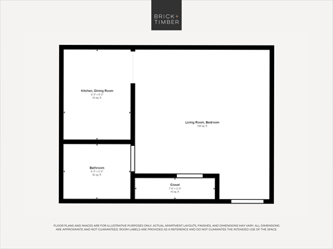 A black and white image of a floor plan for a Brick+Timber property.